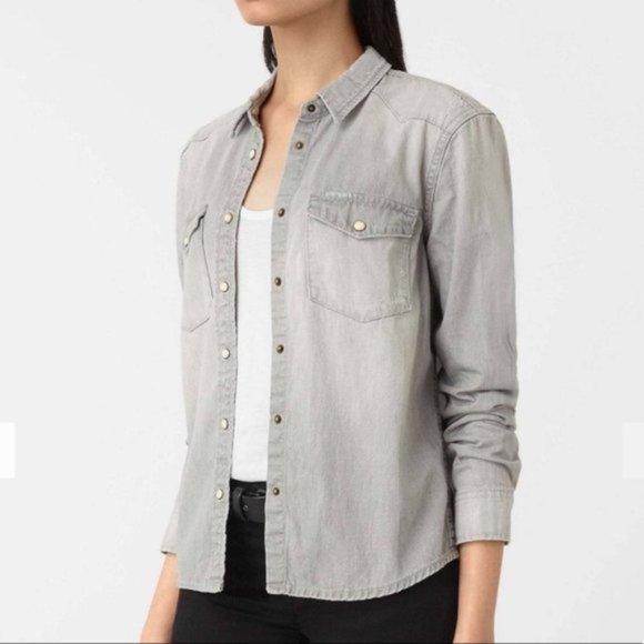 All Saints Kaia Grey Denim Button Down Shirt Size US 6 - Picture 7 of 7